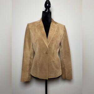 Alfani Camel Colored Suede Fitted Blazer size Small Academia Preppy Tan